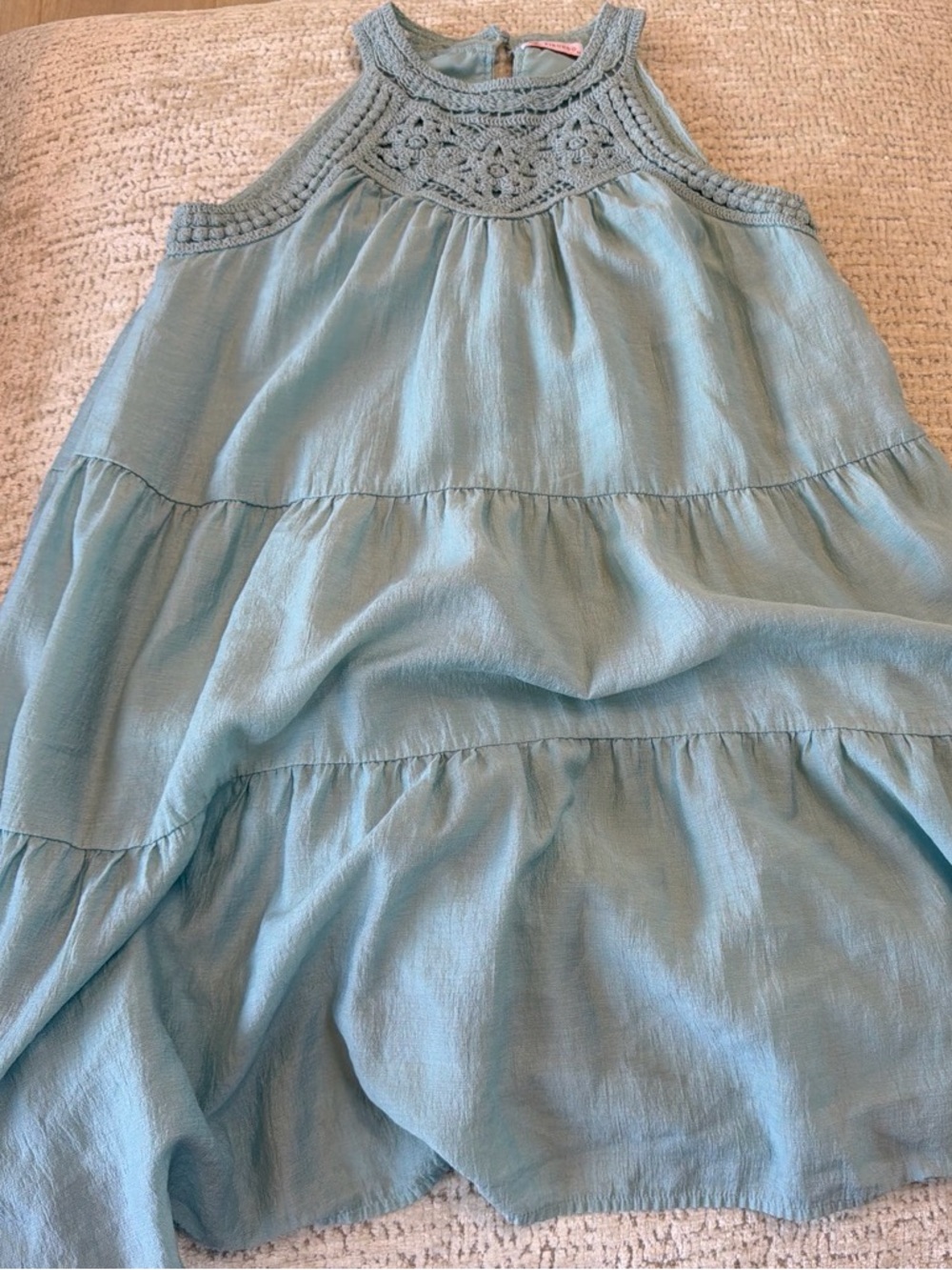 Light Blue Crochet Yoke Tiered short women’s Dress